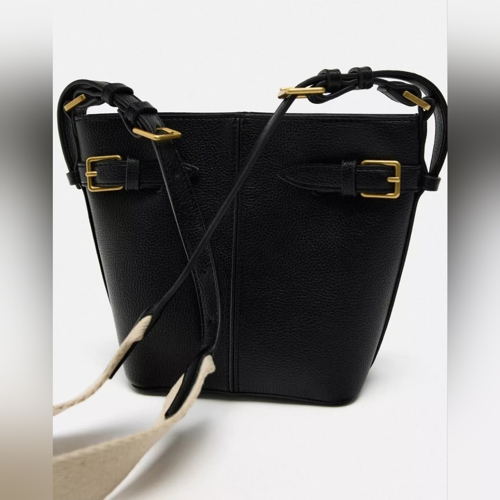 ZARA BLACK BUCKET BAG WITH BUCKLES